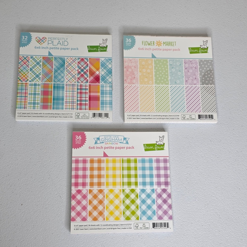 Lawn Fawn Petite Paper 3 Pack Bundle 6x6 Multicolor Plaid Floral Gingham LF1114